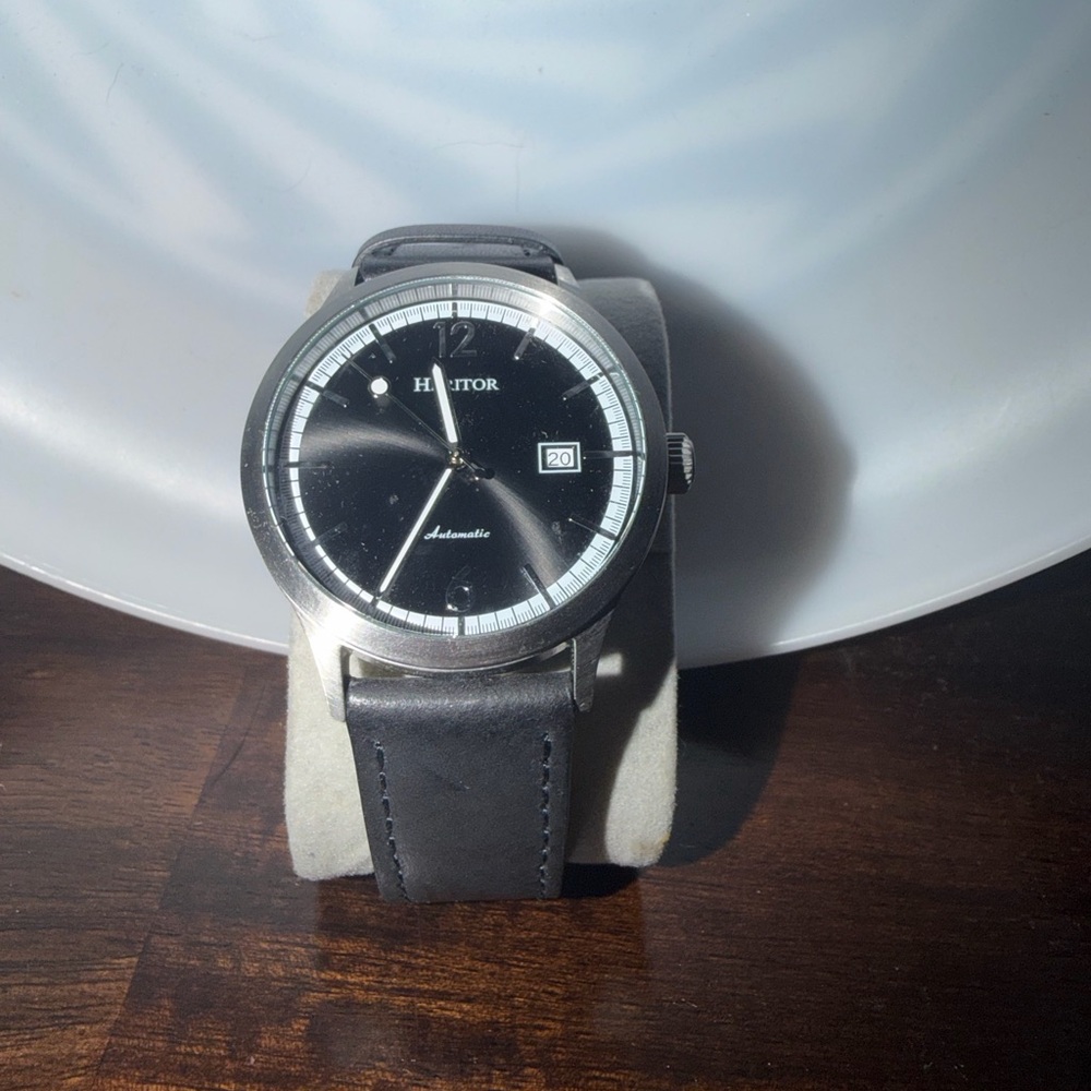 Heritor Automatic Dial Men's Watch with Black Leather Strap.